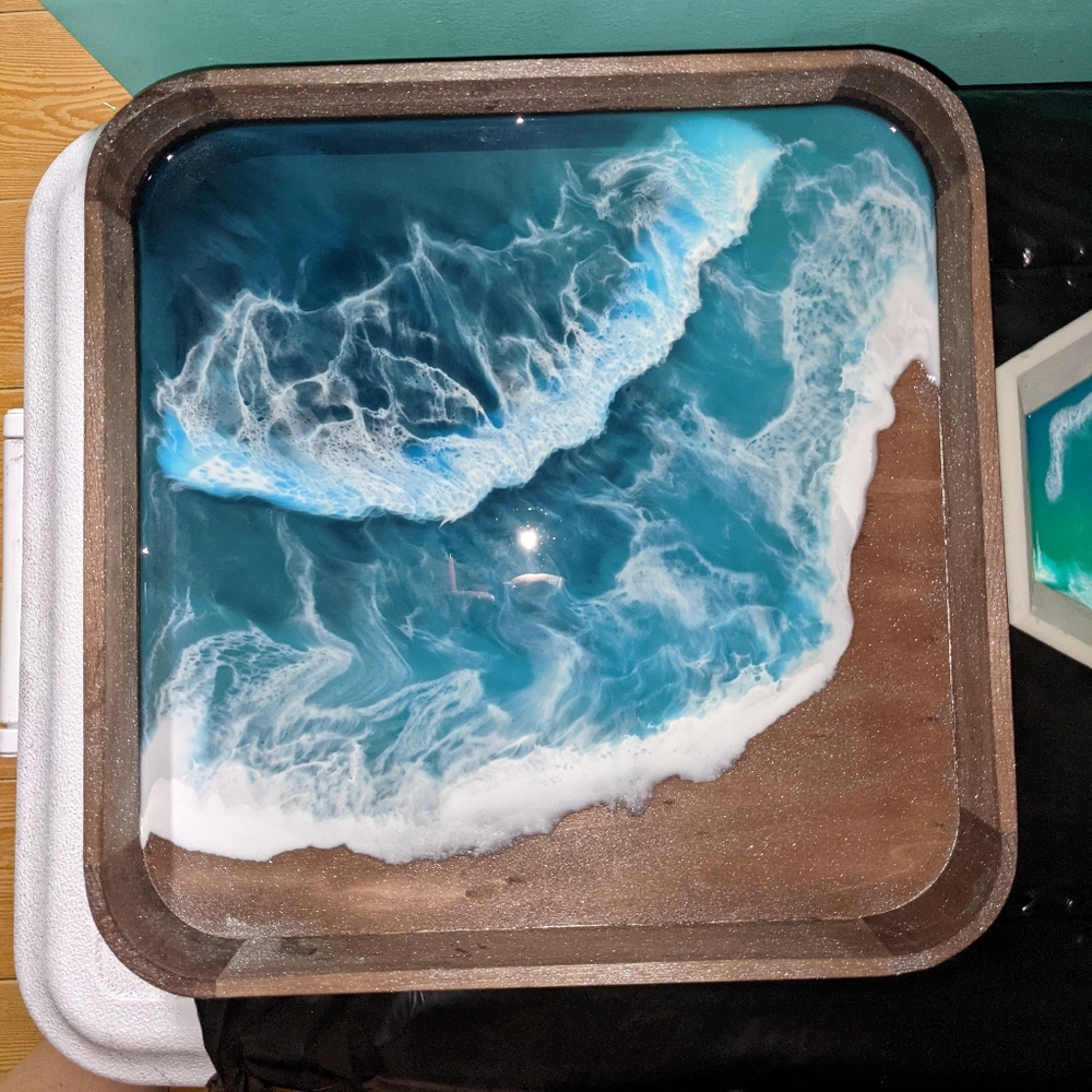 Ocean wave epoxy resin tray